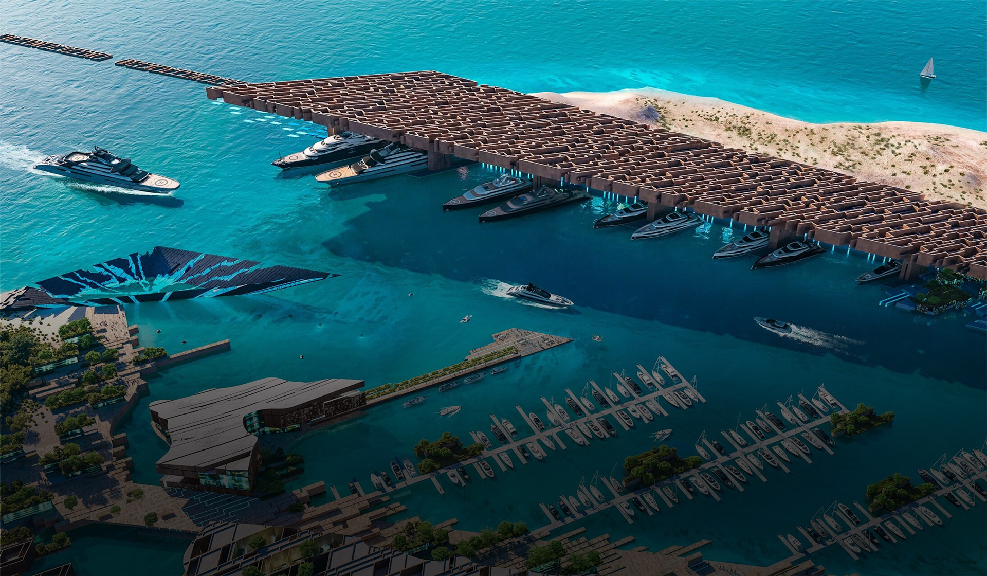 Vue aérienne du port de plaisance de Jaumur avec voiliers et yachts de luxe amarrés aux quais  