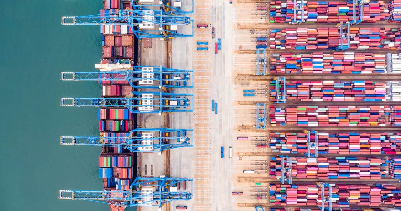 Aerial view of a port operation