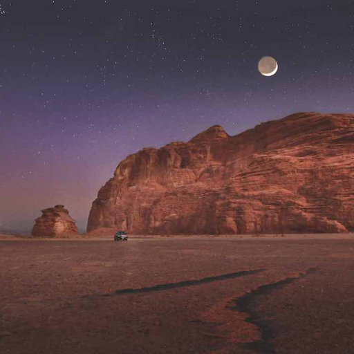 Night view of the desert peaks of NEOM