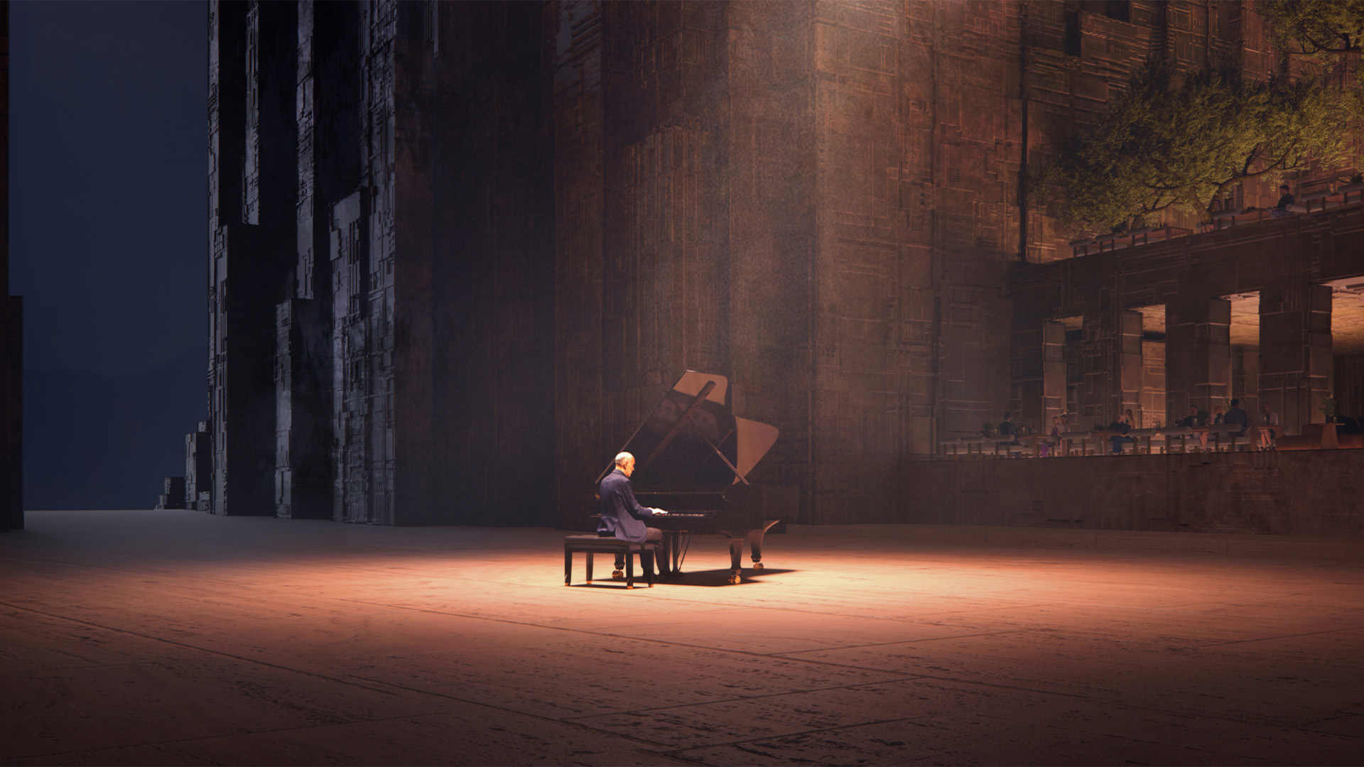 رجل يعزف البيانو خلال فعاليات أوتامو