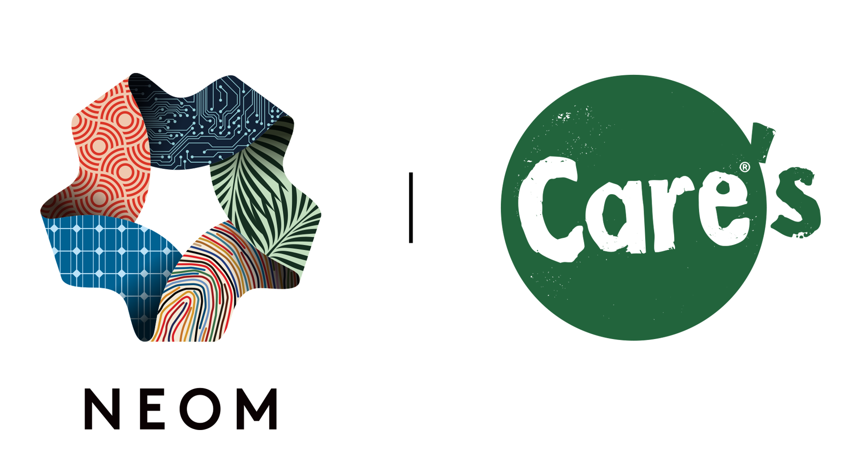 Logos of NEOM and CARE'S